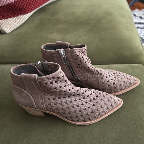 Dolce Vita Spence Nubuck Leather Woven Western Ankle Bootie, Taupe, Sz. 6 - Picture 6 of 8